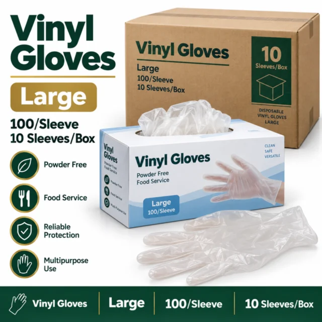 Vinyl Gloves – Large - 100/Sleeve (10 Sleeves/Box)