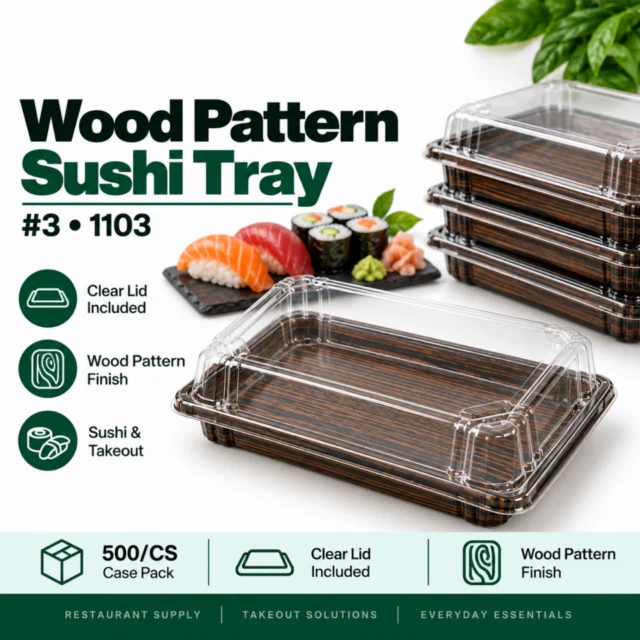 #3 Wood Pattern Sushi Tray with Lid - 1103 - 500/CS