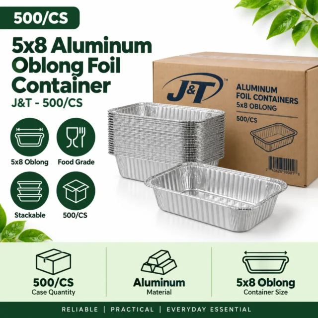 5x8 Aluminium Oblong Foil Container - JandT / Pan Case - 500/CS