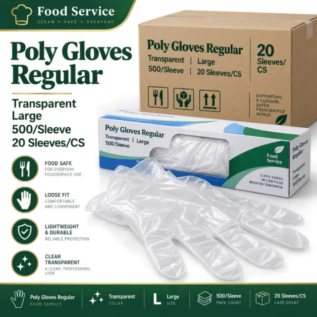 Poly Gloves Regular – Transparent - Large - 500/Sleeve - (20Sleeves/CS)