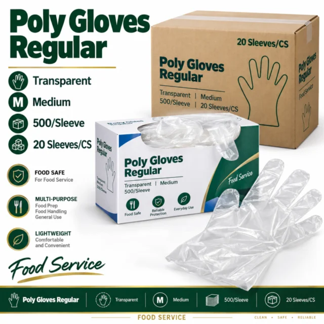 Poly Gloves Regular – Transparent - Medium - 500/Sleeve - (20Sleeves/CS)