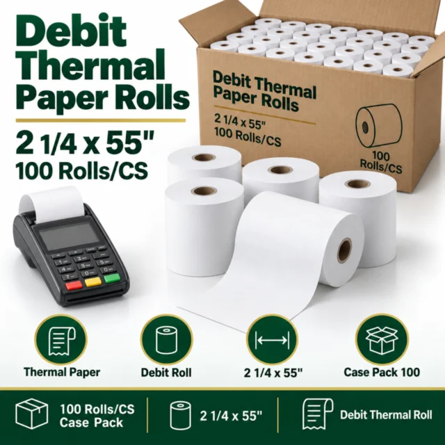 Debit Thermal Paper Rolls - 2 1/4x 55" 100 Rolls/CS