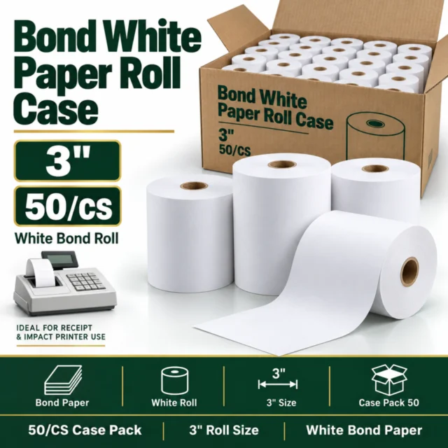 Bond White Paper Roll Case - 3" - 50/CS