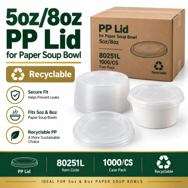 5oz/8oz PP Lid for Paper Soup Bowl (Recyclable) - 1000/CS (80251L)
