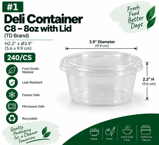 Deli Container – C8 - 8oz with Lid - 240/CS (TD Brand)