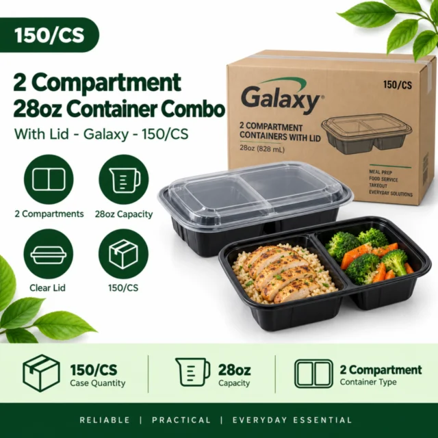 2 Compartment 28oz Container Combo (With Lid) - Galaxy - 150/CS