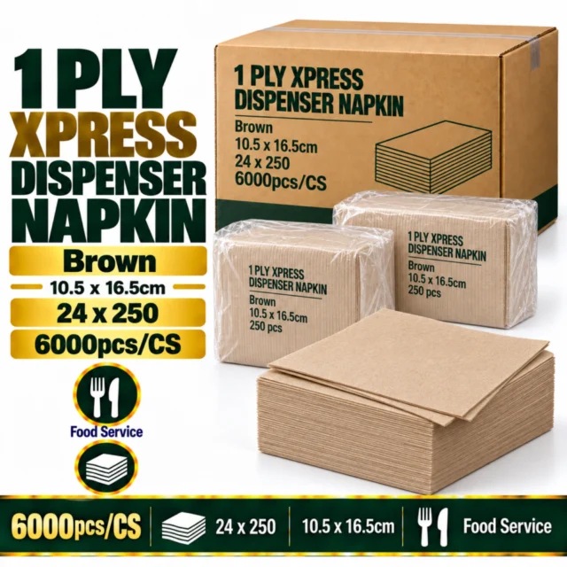 1 Ply Xpress Dispenser Napkin Brown Case - 10.5x16.5cm (24x250/6000pcs)