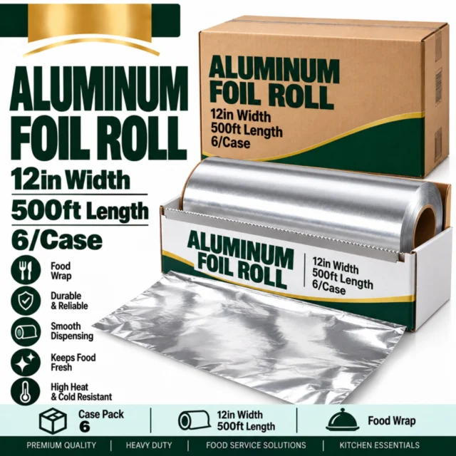 Aluminum Foil Roll - Width 12 inches x 500ft (6/Case)