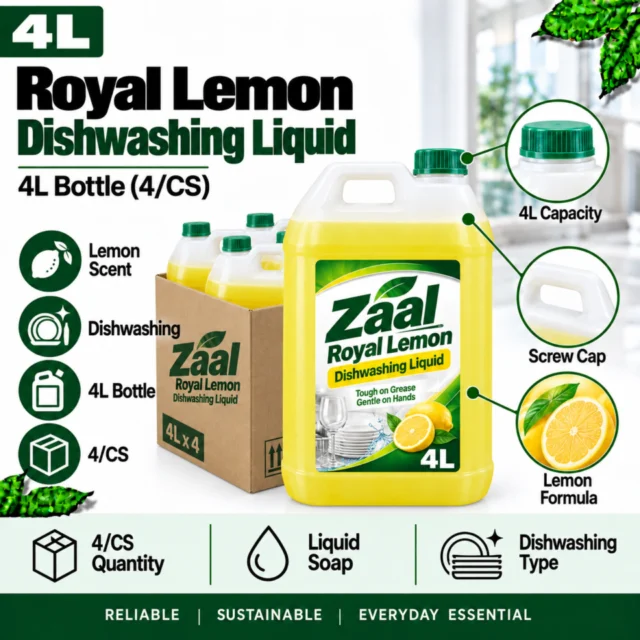 Zaal/Royal Lemon Dishwashing Liquid 4L Bottle (4/CS)