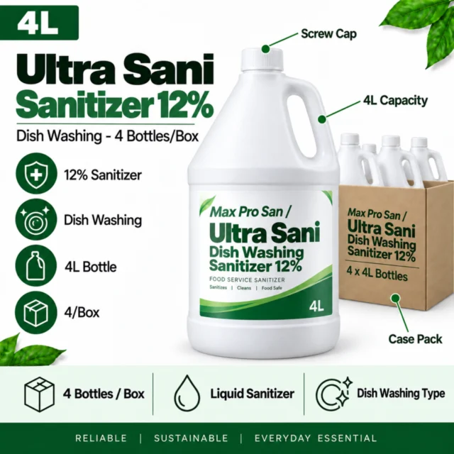 Max Pro San / Ultra Sani Dish Washing Sanitizer 12% 4L Bottle (4Bottles/Box)