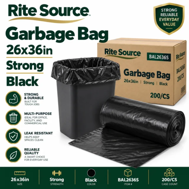 Garbage Bag – 26x36in – Strong – Black - Rite Source / BAL2636S- 200/CS