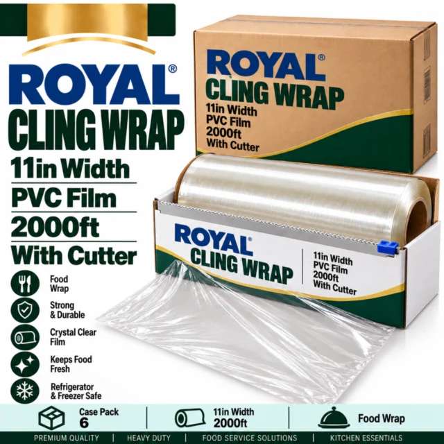 Cling Wrap Roll 11in – Film PVC 2000 ft – Royal (with cutter)