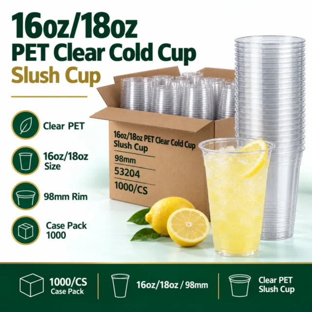 16oz/18oz PET Clear Cold Cup / Slush Cup Case (Recyclable) - 98mm - 1000/CS (53204)
