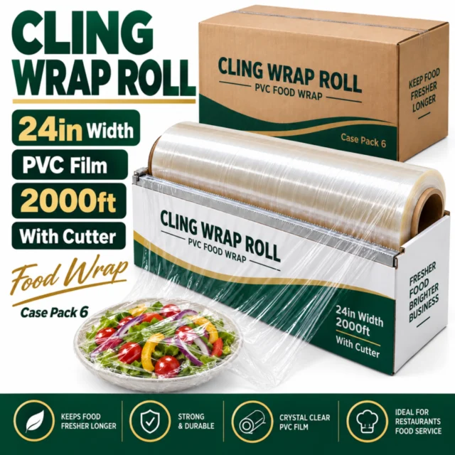 Cling Wrap Roll 24in – Film PVC 2000 ft (with cutter)