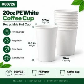 20oz PE White Coffee Cup Case - Recyclable) - 600/CS (80726)