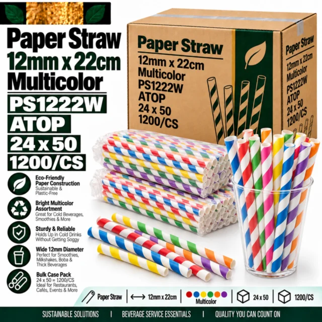Straw – Paper - 12mm x 22cm - Multicolor Case - PS1222W - ATOP - 24x50/CS = 1200/CS