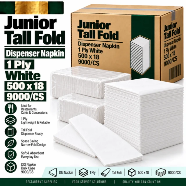 Junior Tall Fold Dispener (DIS) Napkin - 1 Ply - White - 500x18 - 9000/CS
