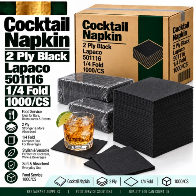 Napkin – Cocktail / Beverage – 2 Ply - Black - Lapacao - 501116 - 1/4 fold - 1000/CS