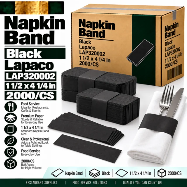 Napkin Band Black - Lapaco - LAP320002 - 1 1/2in x 4 1/4in - 2000/CS