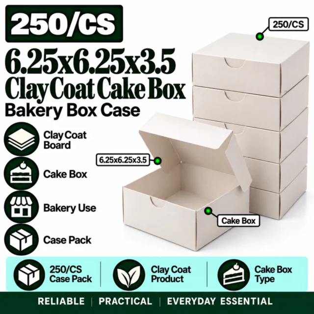 6.25x6.25x3.5 Clay Coat Cake Box 250/CS
