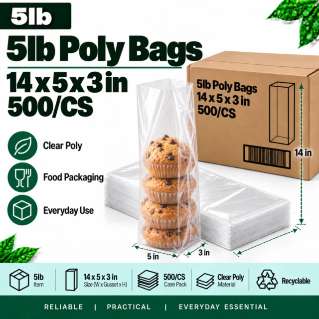5lb Poly Bags 14x5x3" 500/CS