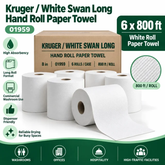 Hand Roll Paper Towel Kruger / White Swan Long - 8in - 01959 - 800FTRoll - 6Rolls/Case