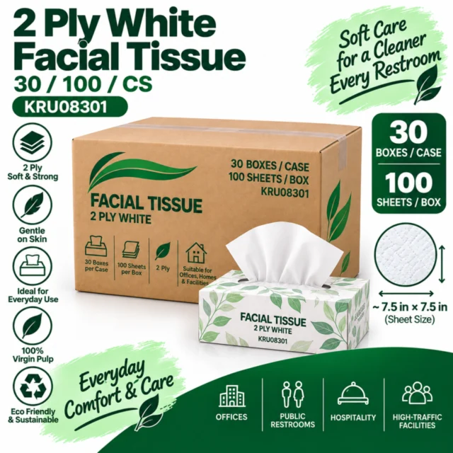 2ply White Facial Tissue - KRU08301 - 30/100/CS
