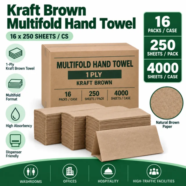 Multifold handtowel - 1 Ply - Kraft - Brown - 16x250sheets/CS  - 4000 sheets/CS
