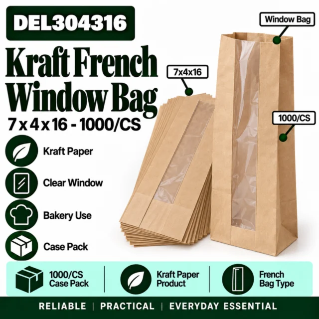 Kraft French 7x4x16 Window Bag - DEL304316 - 1000/CS