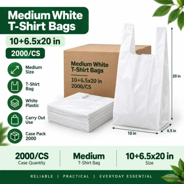 Medium White T Shirt Bags 10+6.5x20 2000/CS