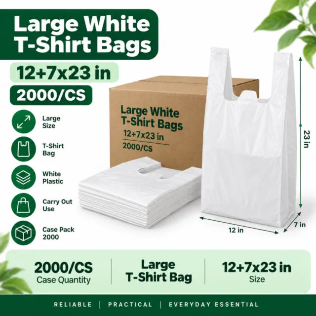 Large White T Shirt Bags 12+7X23 2000/CS