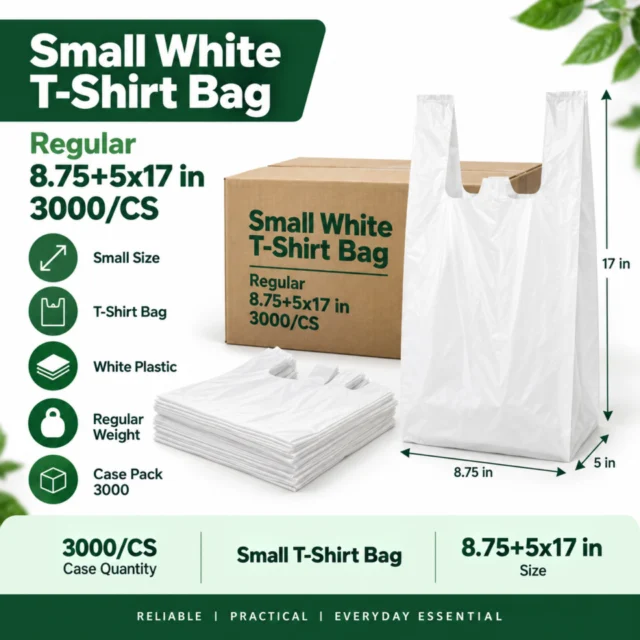 Small T Shirt Bag - 8.75+5x17- White - Regular - 3000/CS