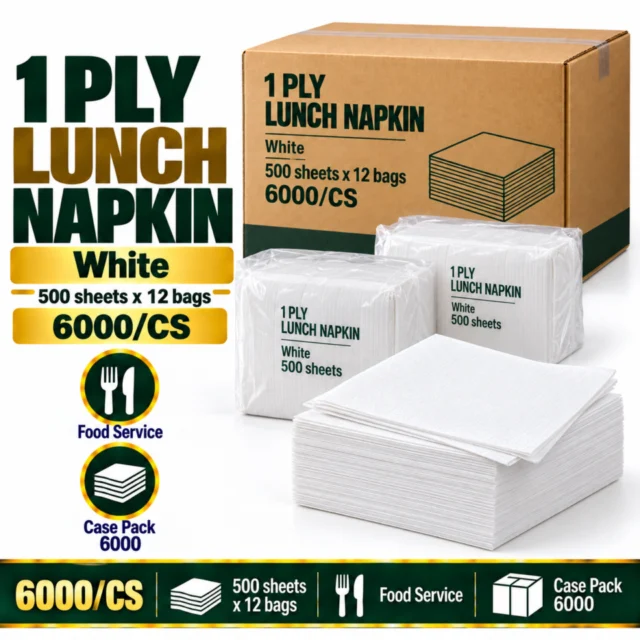 1 Ply Lunch Napkin - White / Case - 500sheets x 12 bags - 6000/CS