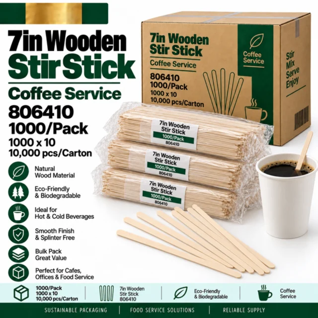 7in Wooden Stir Stick Per Piece (1000/Pack) - 806410 - 1000x10/Carton=10,000pcs/Carton