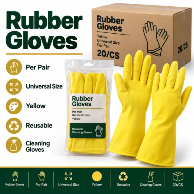 Rubber Gloves Per Pair - Universal Size - Yellow (20/CS)