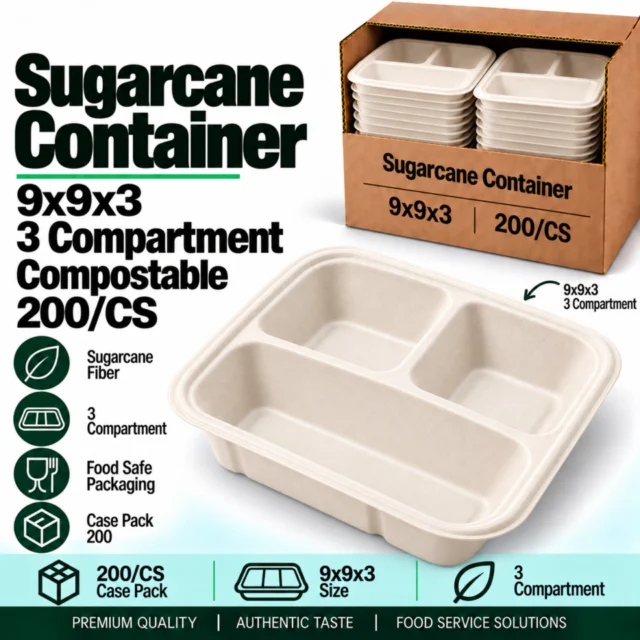 Sugarcane Container – 9×9×3 – 3 Compartment - 200/CS