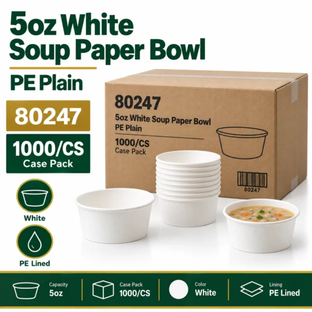 5oz White Soup Paper Bowl PE Plain Case - 1000/CS (80247)