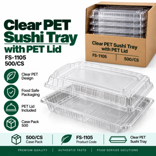Clear PET Sushi Tray with PET Lid - FS-1105 - 500/CS