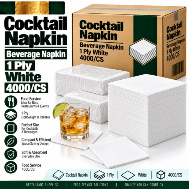 Napkin – Cocktail / Beverage – 1 Ply - White - 4000/CS
