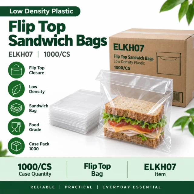 Low Density Flip Top Plastic Sandwich Bag Case - ELKH07 - 1000/CS