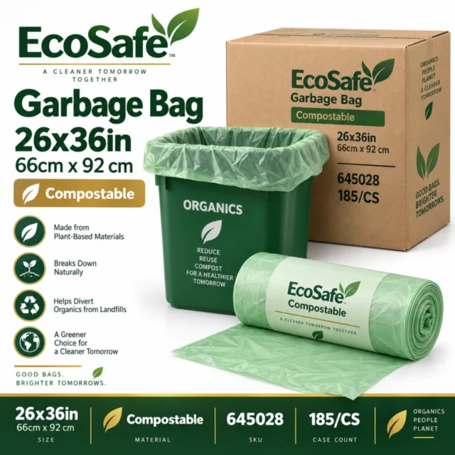 Garbage Bag – 26x36in – Ecosafe Compostable - 645028 - 66cm x 92 cm - 185/CS