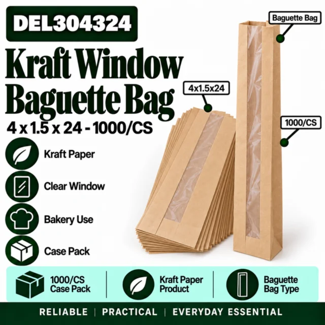 Kraft Window Baguette 4x1.5x24 Bag Case - DEL304324 - 1000/CS