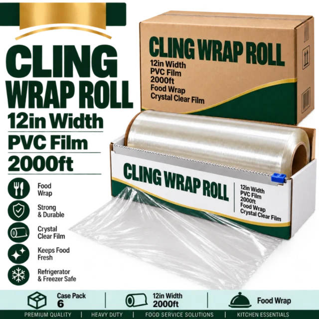 Cling Wrap Roll 12in – Film PVC 2000 ft