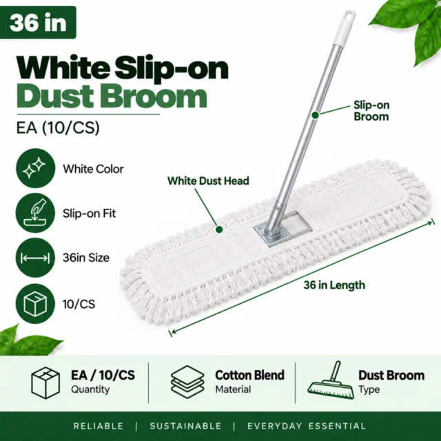 36in Slip-on Dust Broom - White - EA (10/CS)