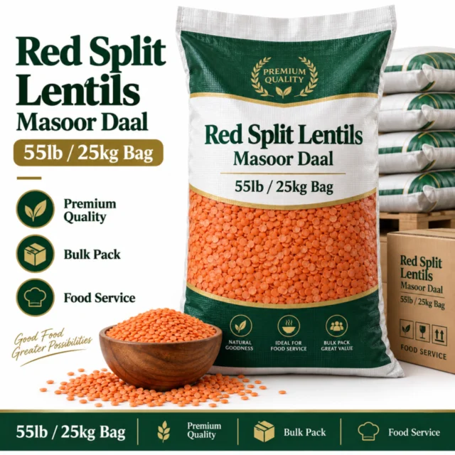 Red Split Lentils / Masoor Daal 55lb/25kg Bag