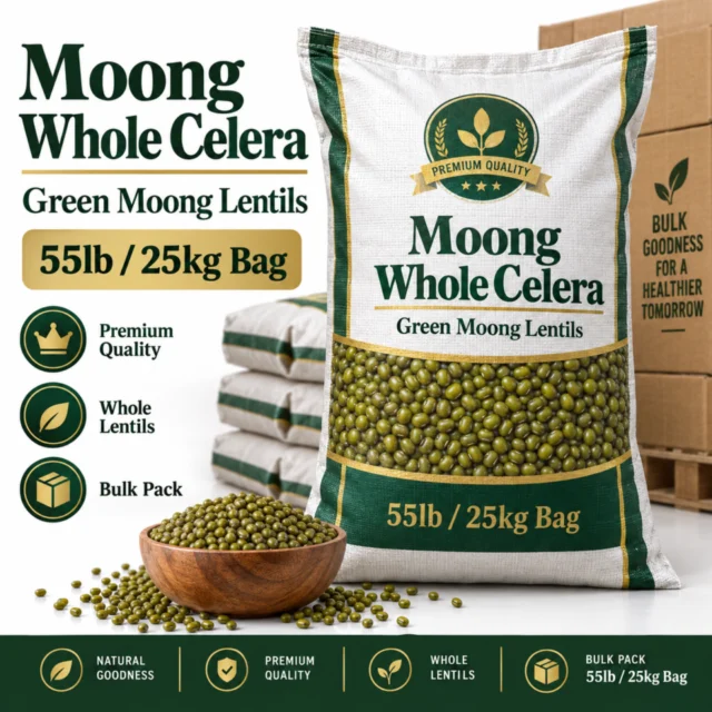 Moong Whole Celera / Green Moong Lentils / Daal - 55lb/25kg Bag