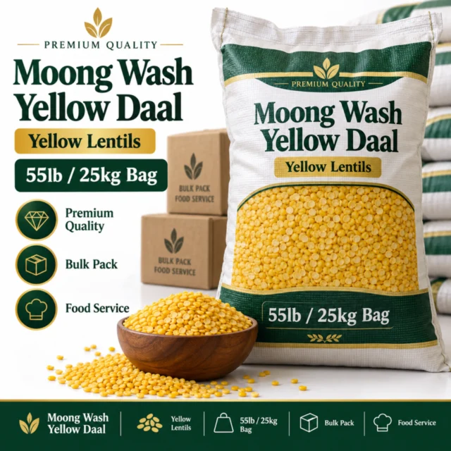 Moong Wash Yellow Daal / Lentils- 55lb/25kg Bag