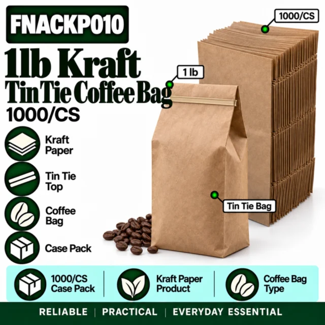 1lb Kraft Tin Tie Coffee Bag Case - FNACKP010 - 1000/CS