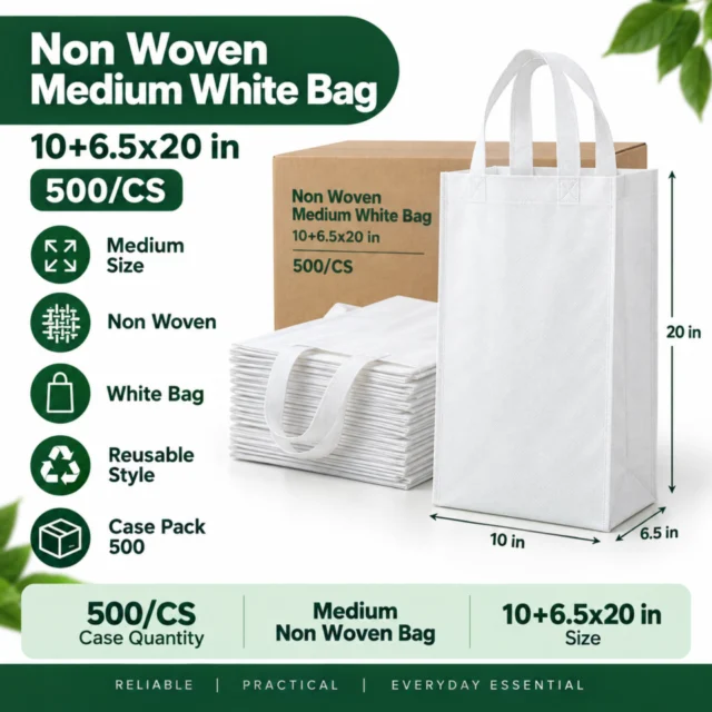 Non Woven Medium White Bag 10+6.5x20 500/CS