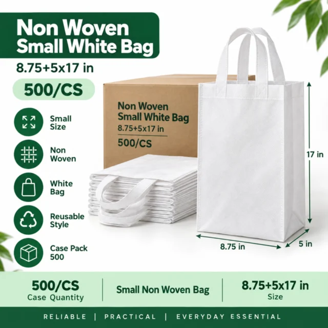 Non Woven Small White Bag 8.75+5x17 500/CS